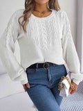 Cable-Knit Round Neck Drop Shoulder Sweater - Rags 2 Riches Shop