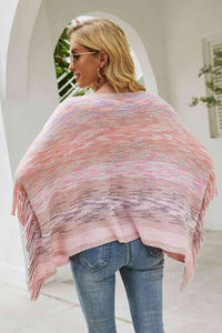 Round Neck Fringe Detail Poncho