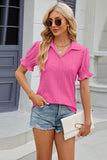 Eyelet Johnny Collar Short Sleeve Blouse