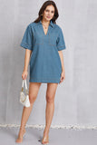 Pocketed Collared Neck Mini Denim Dress