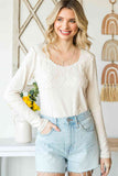 Double Take Lace Crochet Long Sleeve Top