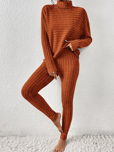 Ribbed Turtleneck Top and Pants Set