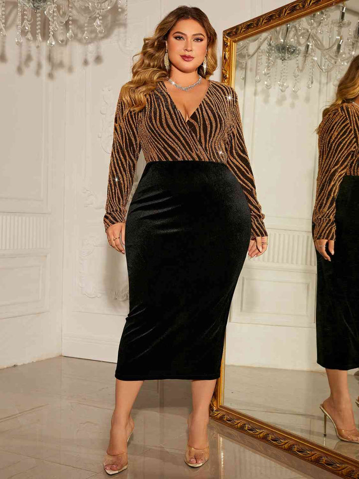 Plus Size Surplice Neck Long Sleeve Slit Dress - Rags 2 Riches Shop