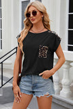 Leopard Round Neck Cap Sleeve T-Shirt