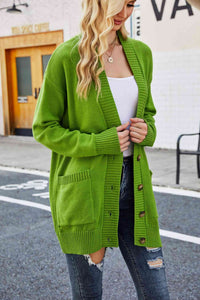 Double Take Ribbed Trim Dropped Shoulder Pocketed Cardigan