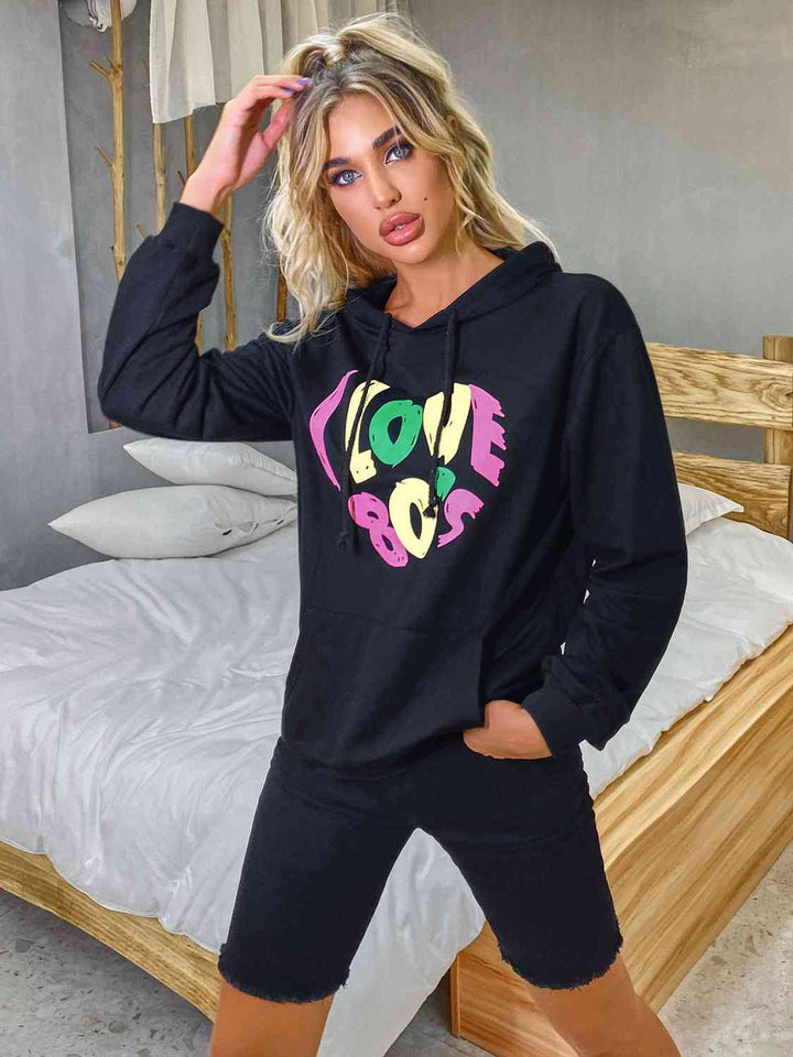 Graphic Drawstring Long Sleeve Hoodie - Rags 2 Riches Shop