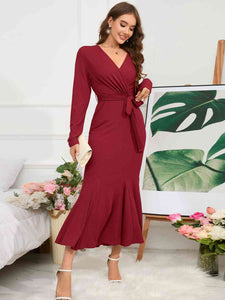 Surplice Neck Tie Waist Dress - Rags 2 Riches Shop