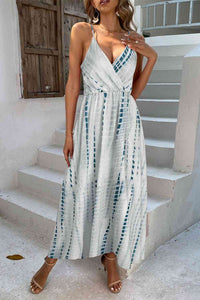 Printed Surplice Adjustable Spaghetti Strap Maxi Dress