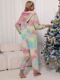 Zip Front Long Sleeve Hooded Teddy Lounge Jumpsuit