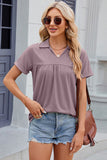 Ruched Johnny Collar Short Sleeve Blouse