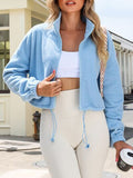 Drawstring Zip Up Dropped Shoulder Sweatshirt