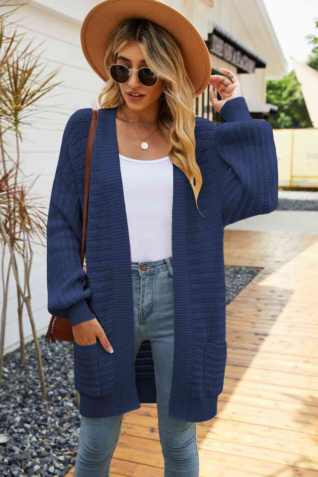 Open Front Dropped Shoulder Cardigan