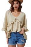 Double Take Ruffled V-Neck Half Sleeve Blouse