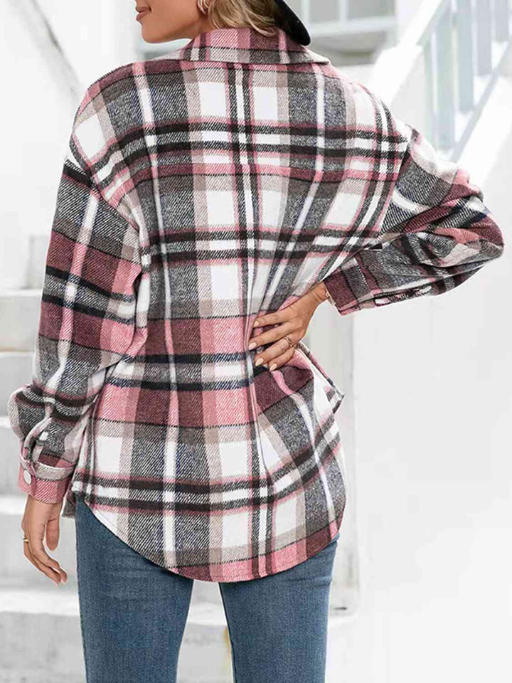 Plaid Collared Neck Button Down Jacket