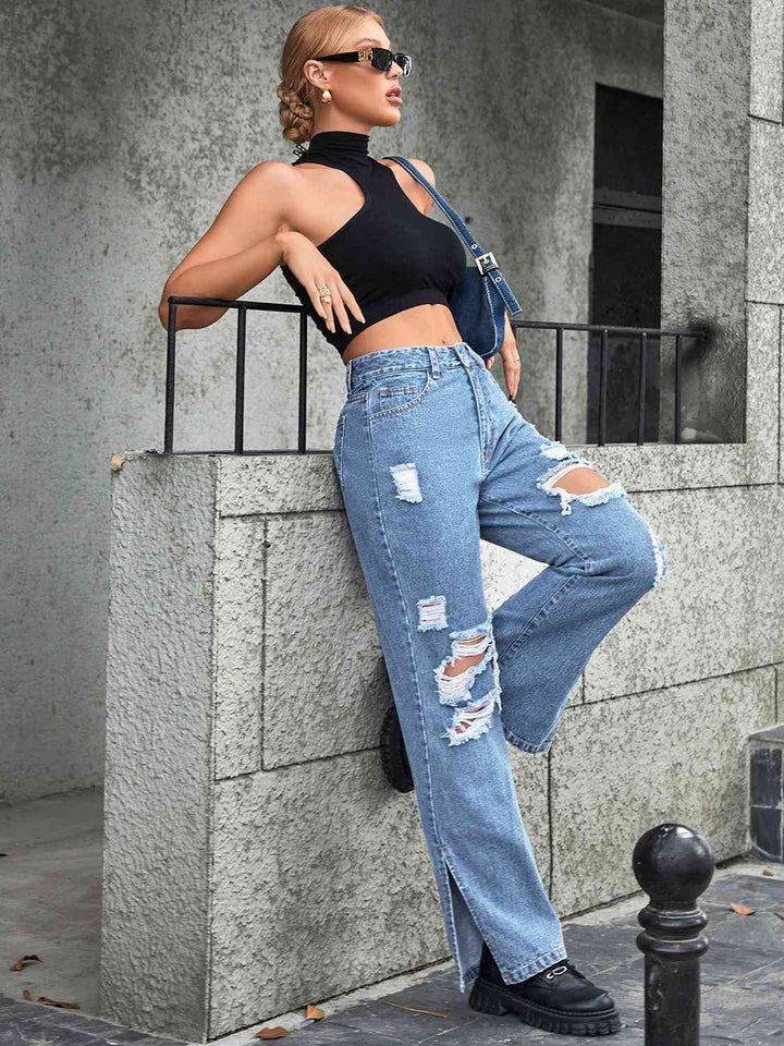 Distressed Slit Jeans - Rags 2 Riches Shop