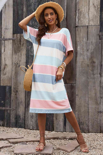 Striped Round Neck Tee Dress - Rags 2 Riches Shop