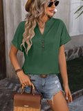 Notched Buttoned Short Sleeve T-Shirt