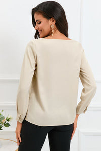 Asymmetric Neck Long Sleeve Satin Blouse