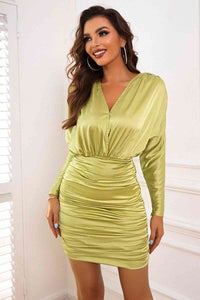 Open Back Ruched Long Sleeve Dress - Rags 2 Riches Shop