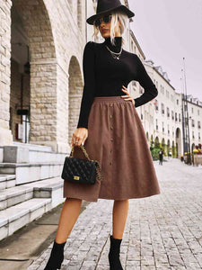 Elastic Waist Buttoned Skirt