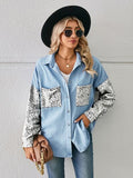 Leopard Button Up Denim Jacket