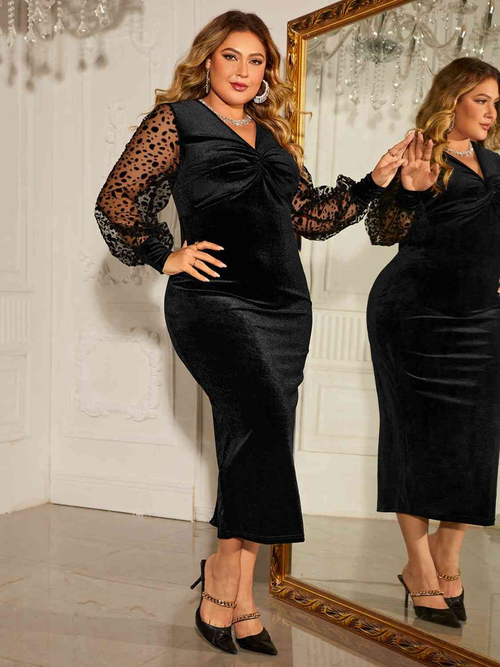 Plus Size Twist Front Lantern Sleeve Slit Dress - Rags 2 Riches Shop