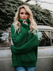 Turtleneck Dropped Shoulder Slit Sweater - Rags 2 Riches Shop