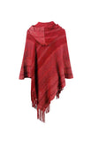 Striped Fringe Hem Hooded Poncho