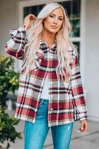 Double Take Plaid Button Front Shirt Jacket with Breast Pockets