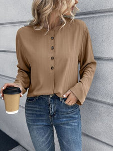 Half Button Long Sleeve Blouse