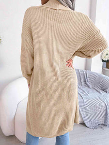 Open Front Dropped Shoulder Longline Cardigan