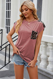 Leopard Round Neck Cap Sleeve T-Shirt