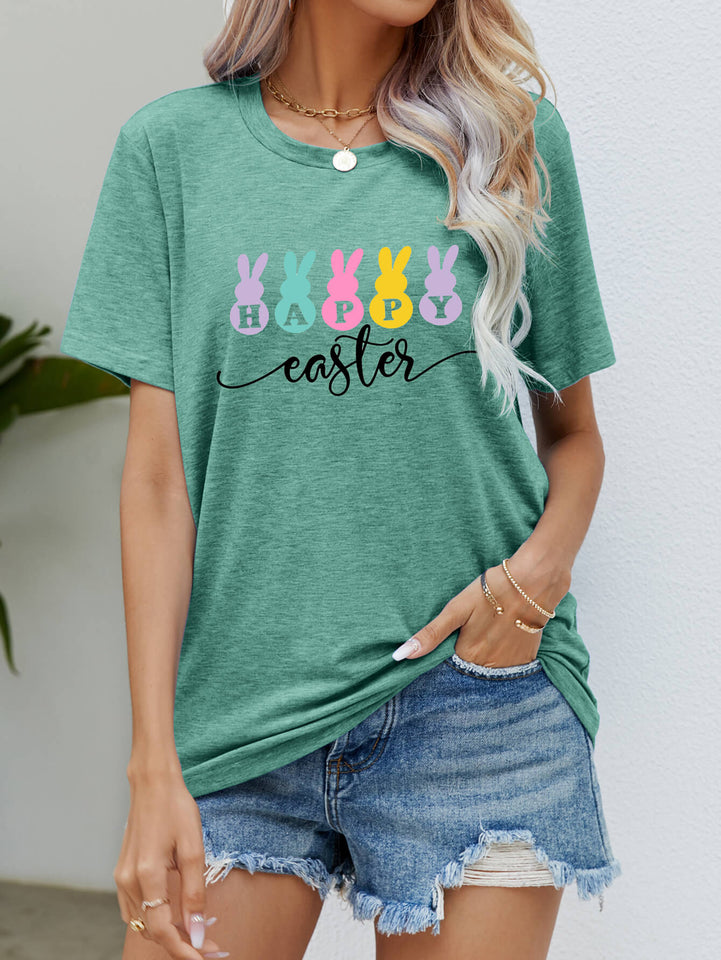 HAPPY EASTER Graphic Round Neck T-Shirt