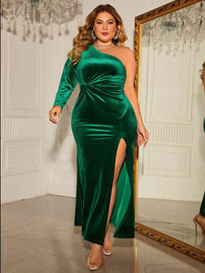 Plus Size One-Shoulder Twisted Split Dress - Rags 2 Riches Shop