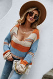 Color Block Scoop Neck Dropped Shoulder Sweater