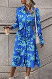 Printed Button Up Tie Waist Dress