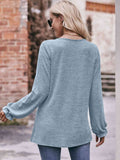 Double Take Long Flounce Sleeve Round Neck Blouse