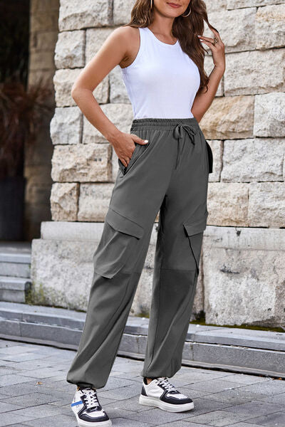 Drawstring High Waist Cargo Pants