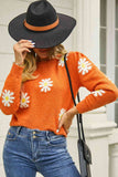 Flower Pattern Round Neck Short Sleeve Pullover Sweater