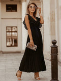 Tied Surplice Cap Sleeve Pleated Dress