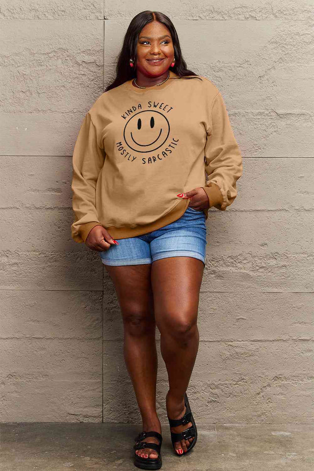 Simply Love Full Size Smiling Face Graphic Sweatshirt - Rags 2 Riches Shop