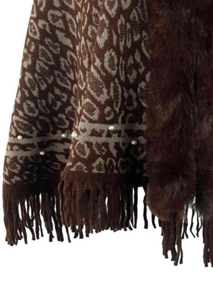 Leopard Fringe Hem Poncho