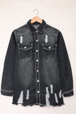 Distressed Button Up Raw Hem Denim Jacket