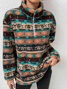 Printed Quarter-Zip Long Sleeve Sweater - Rags 2 Riches Shop