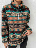 Printed Quarter-Zip Long Sleeve Sweater - Rags 2 Riches Shop