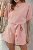 Tie Belt Short Sleeve Romper