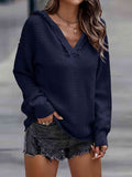 Horizontal Ribbing Hooded Sweater