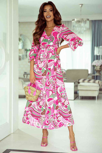 Printed Surplice Neck Flounce Sleeve Dress - Rags 2 Riches Shop