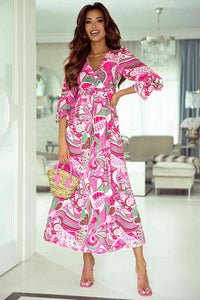 Printed Surplice Neck Flounce Sleeve Dress - Rags 2 Riches Shop