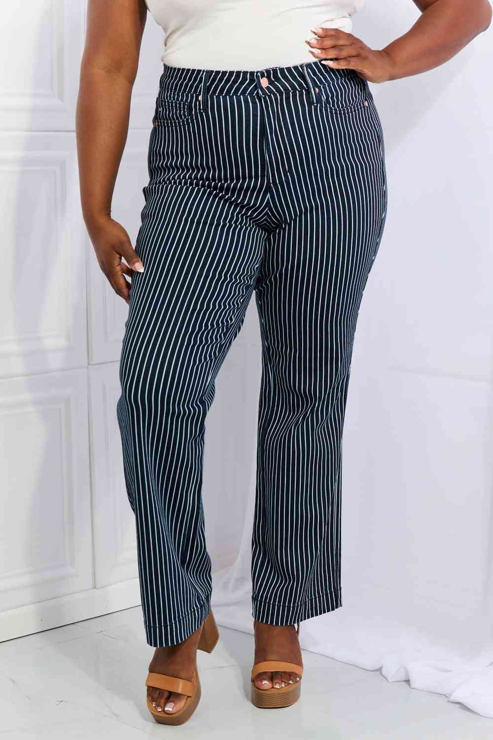 Judy Blue Cassidy Full Size High Waisted Tummy Control Striped Straight Jeans